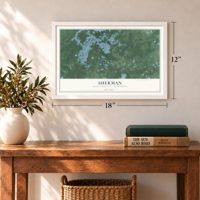 Sherman, Iron County, Wisconsin map, 12 x 18 inch print in a white frame in an entryway