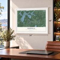 Sherman, Iron County, Wisconsin map, 18 x 24 inch print in a white frame in a home office