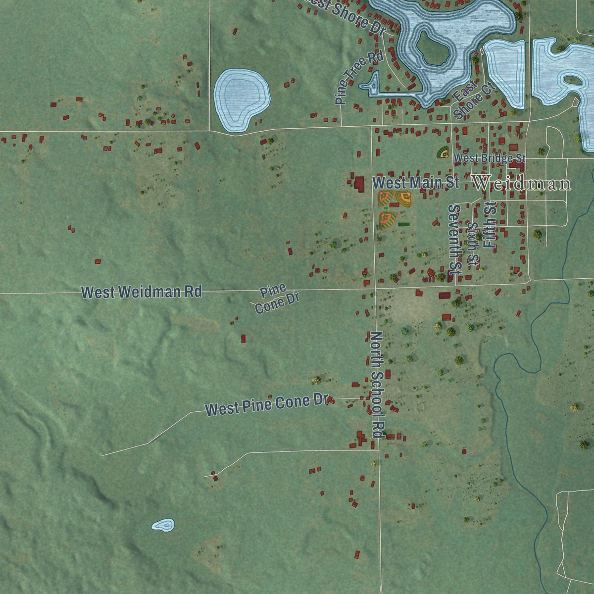 Second close-up of the map of Sherman, Isabella County, Michigan print showing more streets and buildings