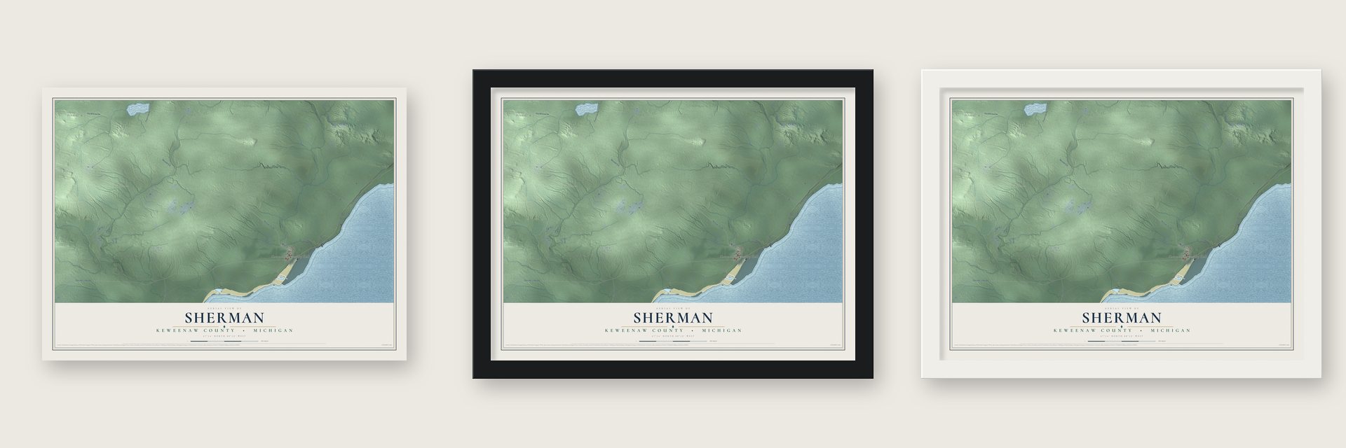 Sherman, Keweenaw County, Michigan map unframed, in a black wood frame and in a white wood frame