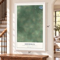 Sherman, Mason County, Michigan map, 24 x 36 inch print in a white frame by a staircase