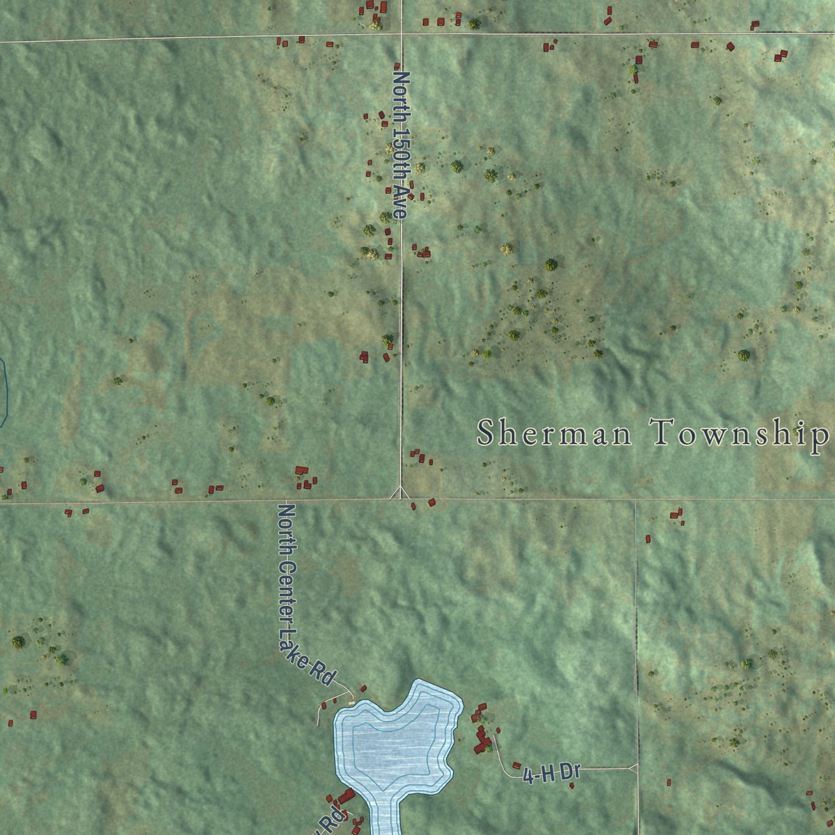 Second close-up of the map of Sherman, Osceola County, Michigan print showing more streets and buildings