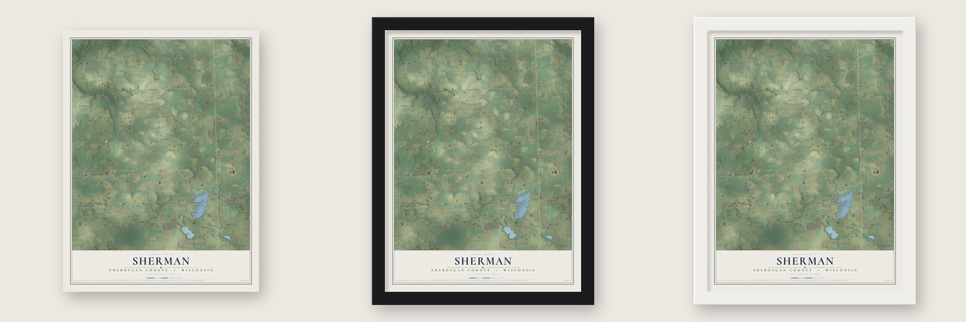 Sherman, Sheboygan County, Wisconsin map unframed, in a black wood frame and in a white wood frame