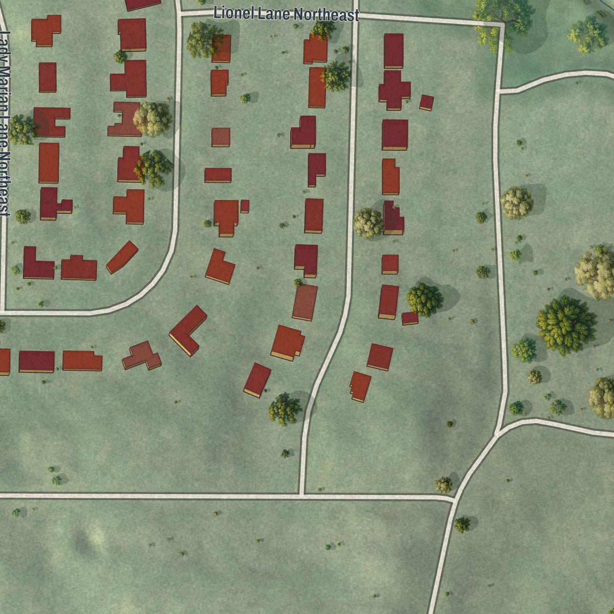 Second close-up of the map of Sherwood Forest, Georgia print showing more streets and buildings