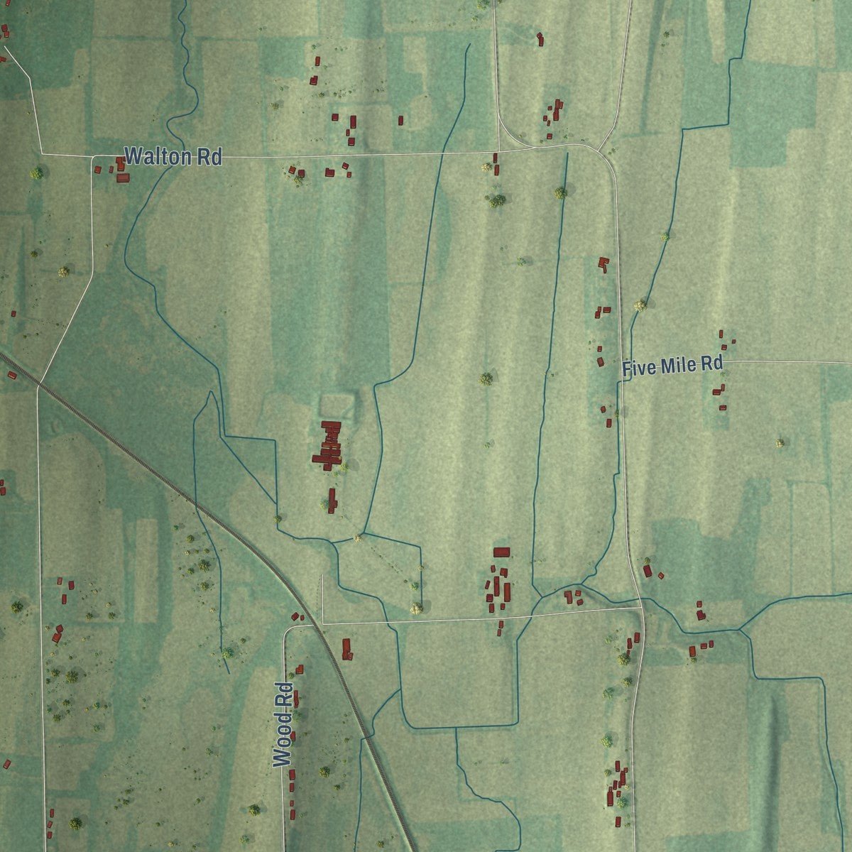 Second close-up of the map of Shields, Dodge County, Wisconsin print showing more streets and buildings