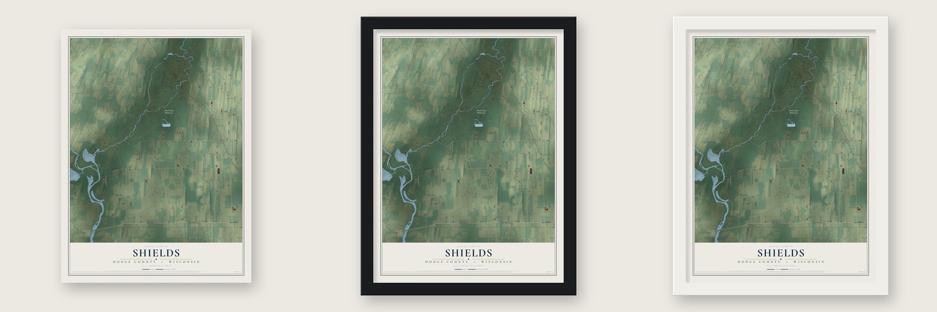 Shields, Dodge County, Wisconsin map unframed, in a black wood frame and in a white wood frame