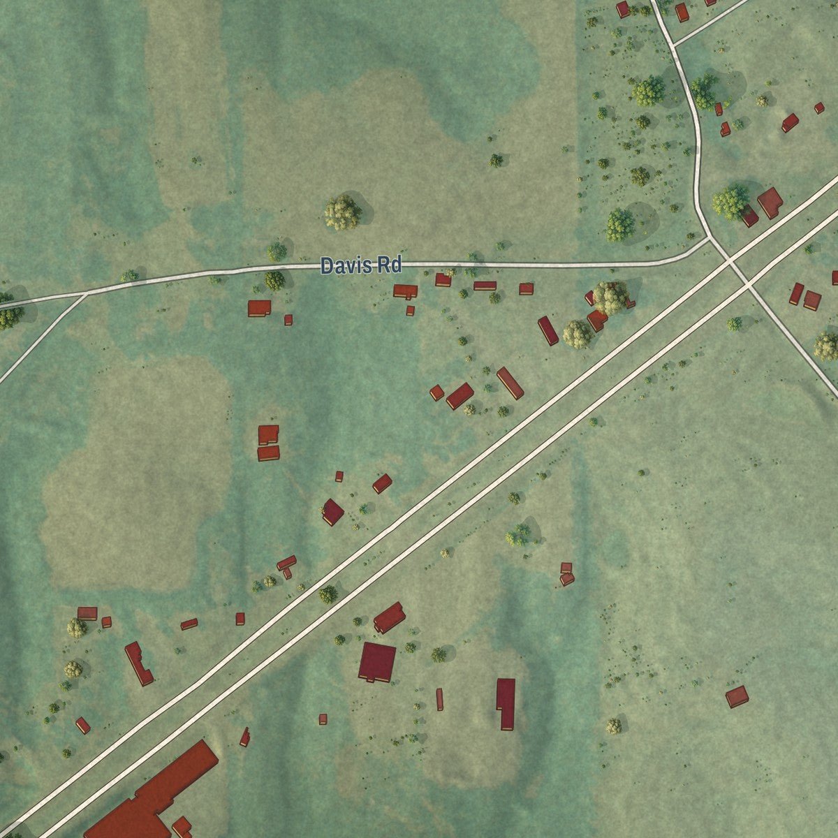 Second close-up of the map of Shiloh, Alabama print showing more streets and buildings