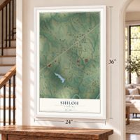 Shiloh, Alabama map, 24 x 36 inch print in a white frame by a staircase