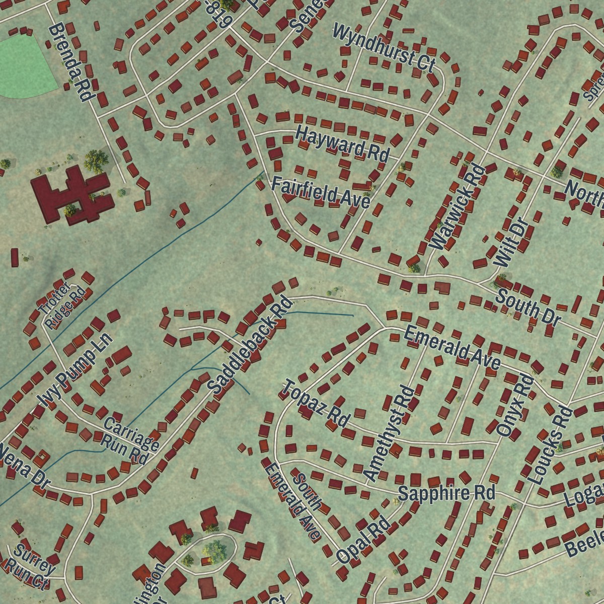 Second close-up of the map of Shiloh, Pennsylvania print showing more streets and buildings