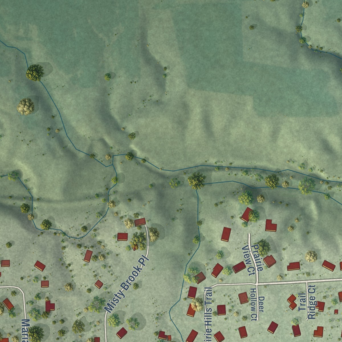 Second close-up of the map of Shindler, South Dakota print showing more streets and buildings