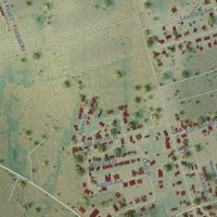 Second close-up of the map of Shiner, Texas print showing more streets and buildings