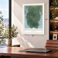 Shinnecock Reservation, New York map, 18 x 24 inch print in a white frame in a home office