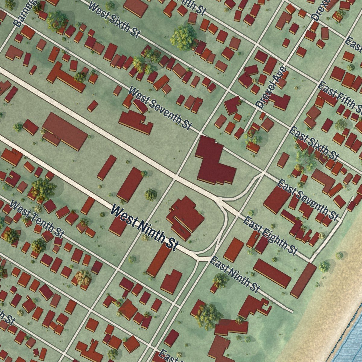 Second close-up of the map of Ship Bottom, New Jersey print showing more streets and buildings