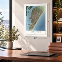 Ship Bottom, New Jersey map, 18 x 24 inch print in a white frame in a home office