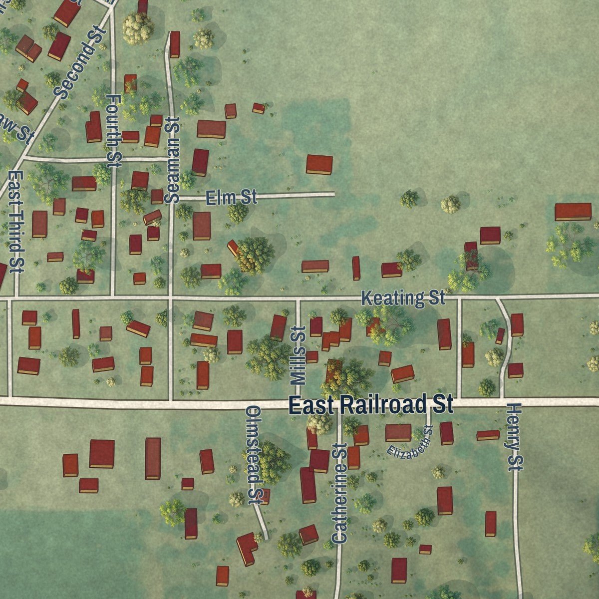 Second close-up of the map of Shipman, Illinois print showing more streets and buildings