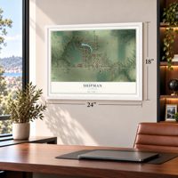 Shipman, Illinois map, 18 x 24 inch print in a white frame in a home office