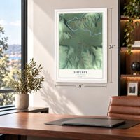 Shirley, Arkansas map, 18 x 24 inch print in a white frame in a home office