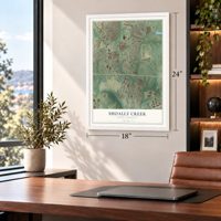 Shoally Creek, South Carolina map, 18 x 24 inch print in a white frame in a home office