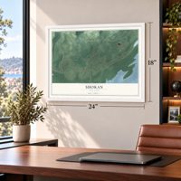 Shokan, New York map, 18 x 24 inch print in a white frame in a home office