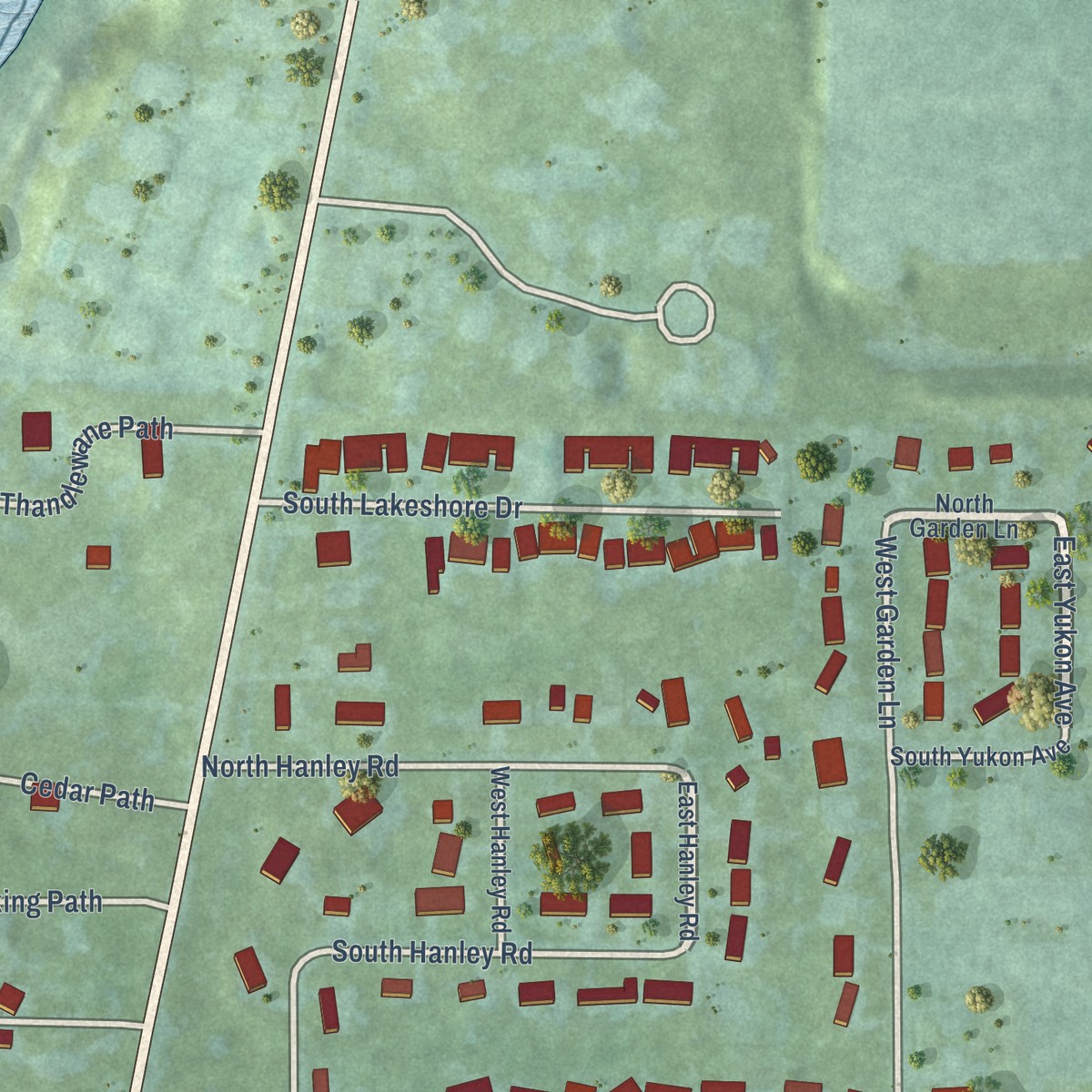 Second close-up of the map of Shoreham, Michigan print showing more streets and buildings