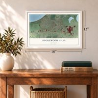 Shorewood Hills, Wisconsin map, 12 x 18 inch print in a white frame in an entryway