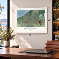 Shorewood Hills, Wisconsin map, 18 x 24 inch print in a white frame in a home office