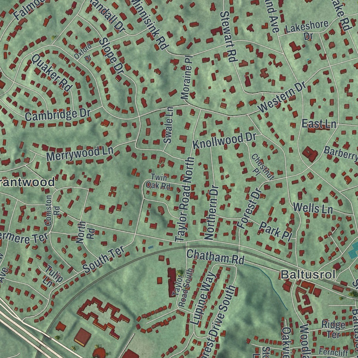 Second close-up of the map of Short Hills, New Jersey print showing more streets and buildings