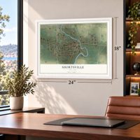 Shortsville, New York map, 18 x 24 inch print in a white frame in a home office