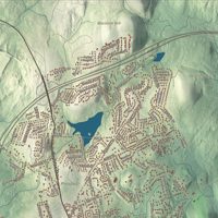 Close-up of the map of Shrewsbury, Massachusetts print showing terrain and local geography