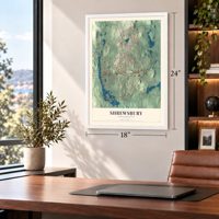 Shrewsbury, Massachusetts map, 18 x 24 inch print in a white frame in a home office