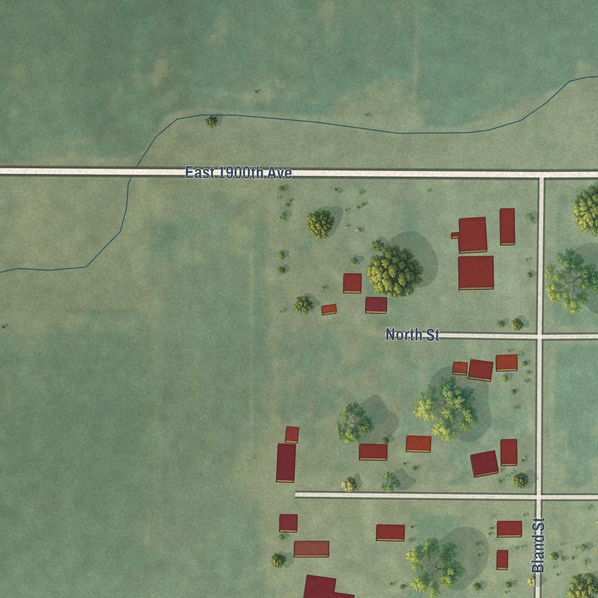 Second close-up of the map of Shumway, Illinois print showing more streets and buildings