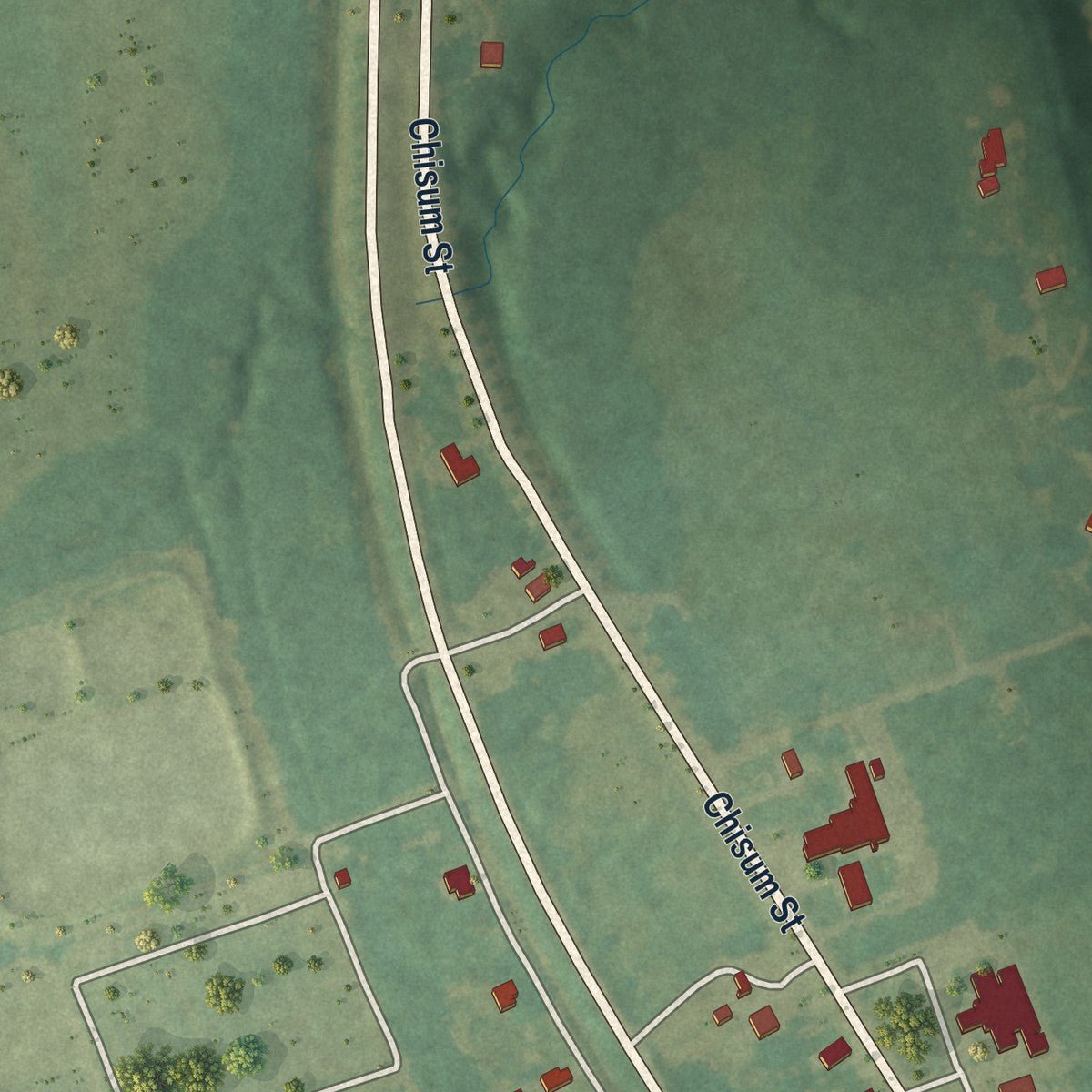 Second close-up of the map of Sicily Island, Louisiana print showing more streets and buildings