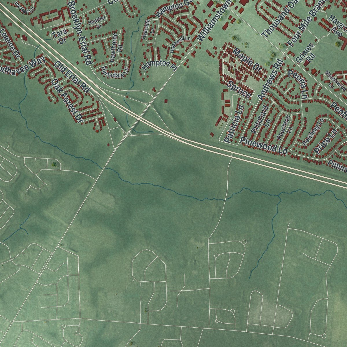 Second close-up of the map of Sicklerville, New Jersey print showing more streets and buildings