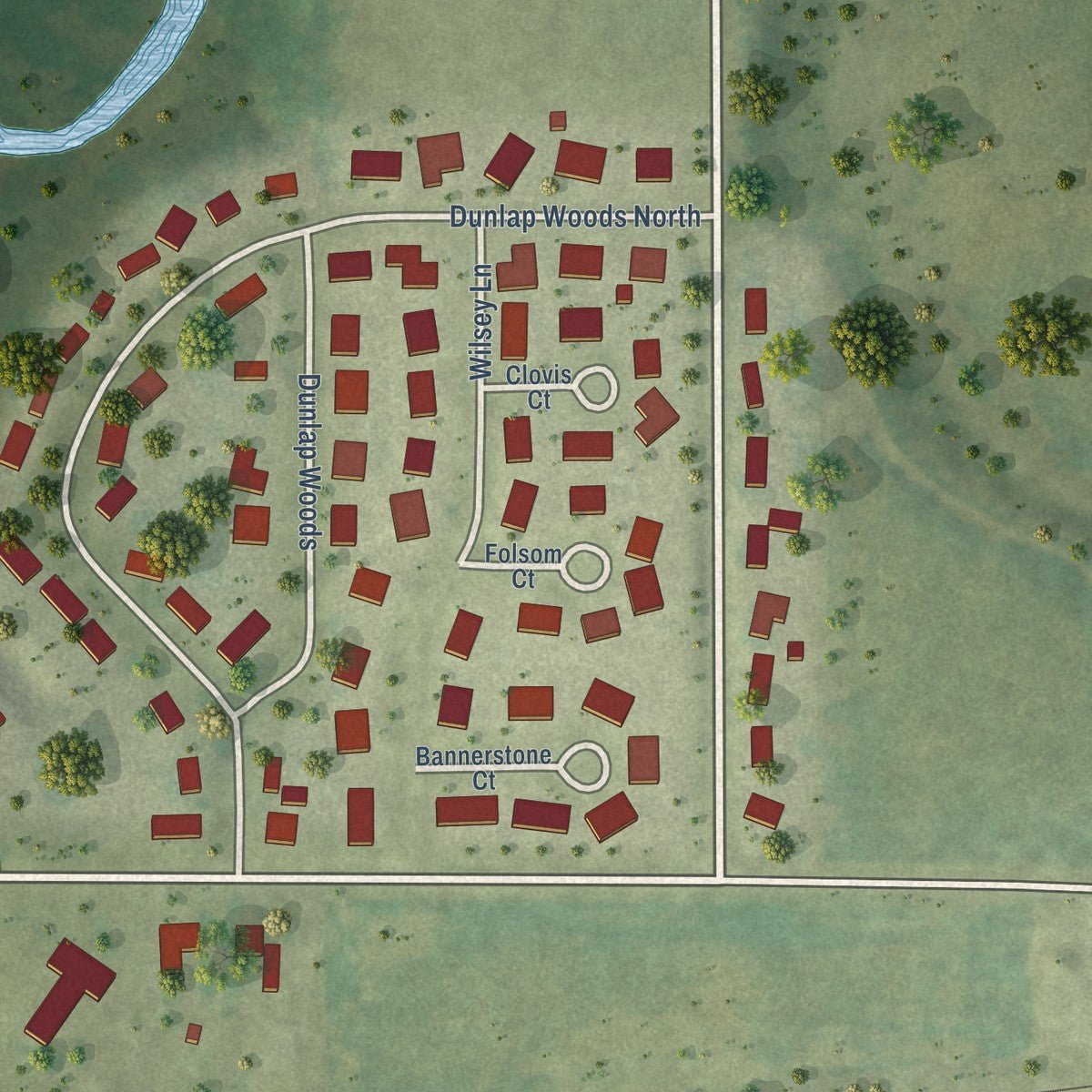Second close-up of the map of Sidney, Illinois print showing more streets and buildings