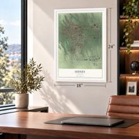 Sidney, Nebraska map, 18 x 24 inch print in a white frame in a home office
