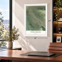 Sierra Brooks, California map, 18 x 24 inch print in a white frame in a home office