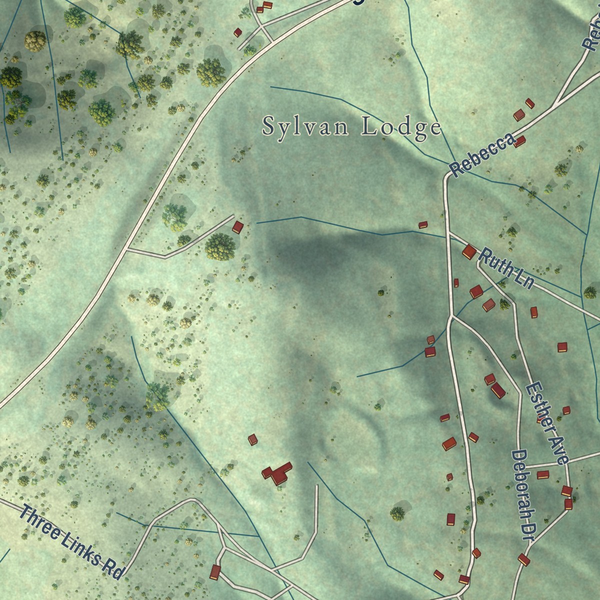 Second close-up of the map of Sierra Village, California print showing more streets and buildings