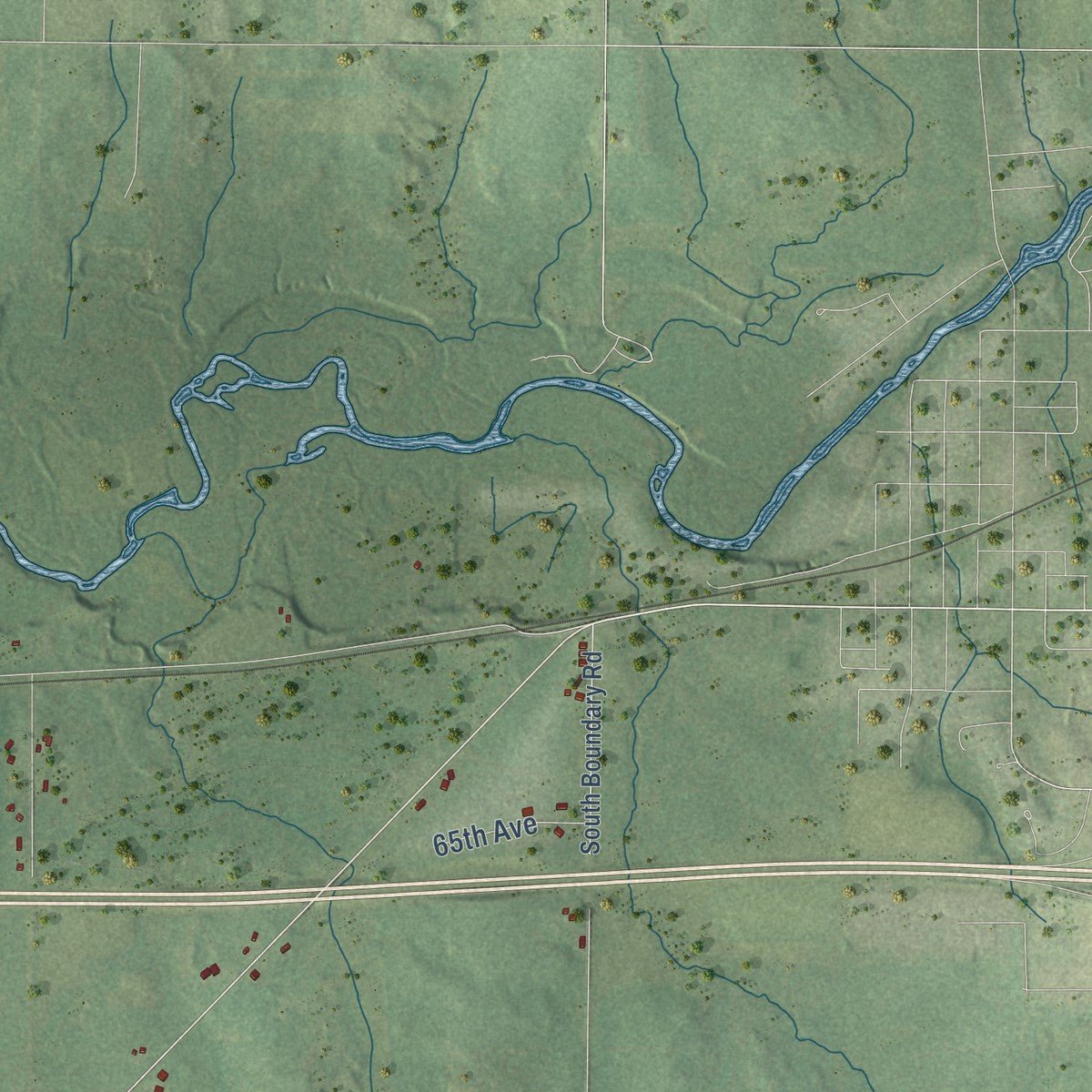 Second close-up of the map of Sigel, Chippewa County, Wisconsin print showing more streets and buildings
