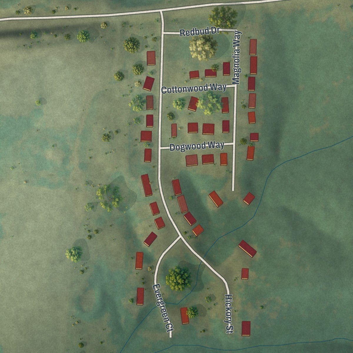 Second close-up of the map of Silex, Missouri print showing more streets and buildings