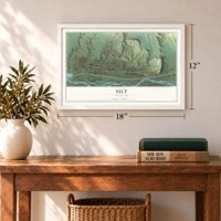 Silt, Colorado map, 12 x 18 inch print in a white frame in an entryway