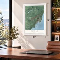 Silver Bay, Minnesota map, 18 x 24 inch print in a white frame in a home office