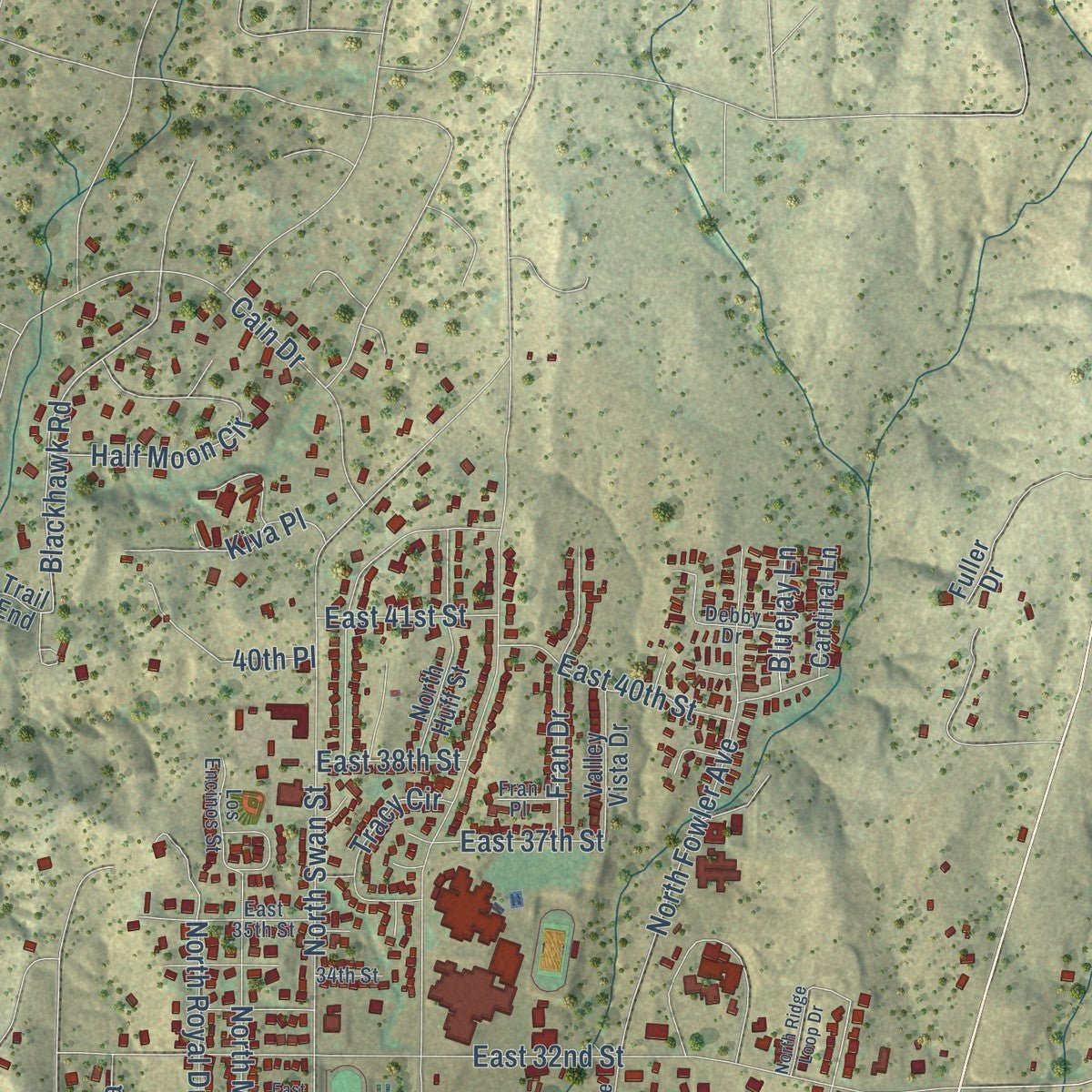 Second close-up of the map of Silver City, New Mexico print showing more streets and buildings