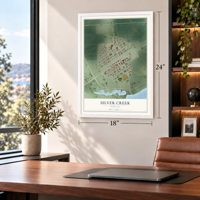 Silver Creek, Nebraska map, 18 x 24 inch print in a white frame in a home office