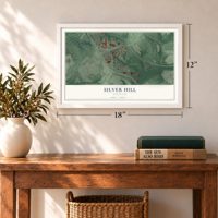 Silver Hill, Maryland map, 12 x 18 inch print in a white frame in an entryway