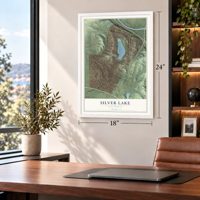 Silver Lake, California map, 18 x 24 inch print in a white frame in a home office