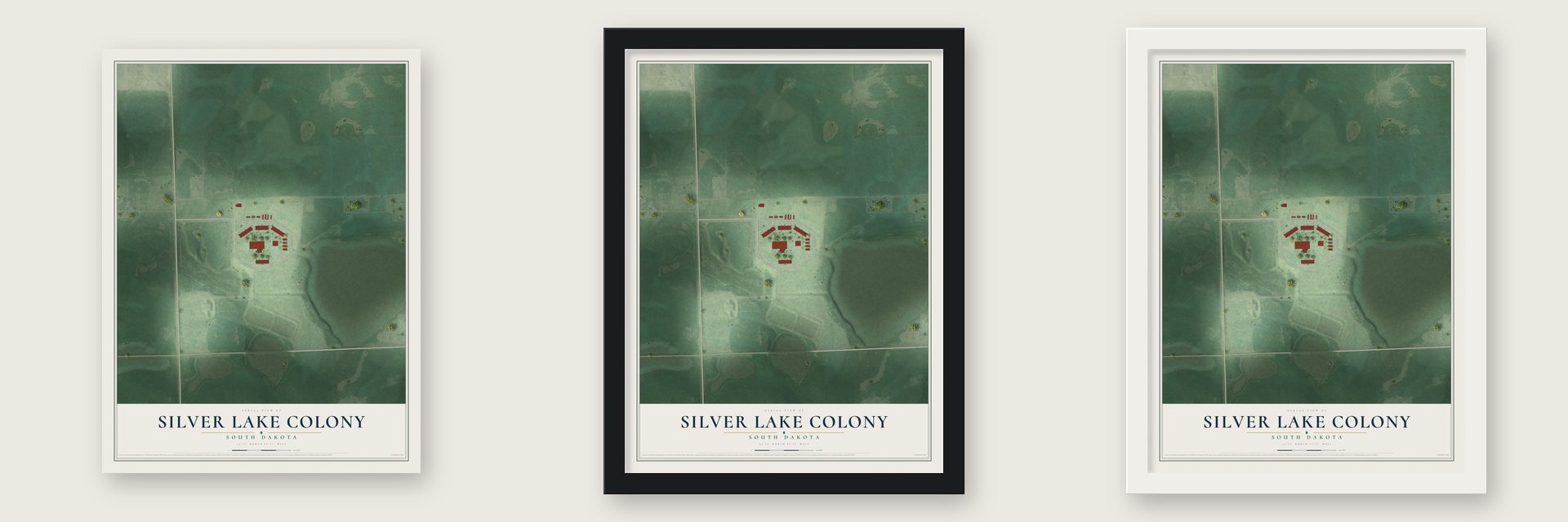 Silver Lake Colony, South Dakota map unframed, in a black wood frame and in a white wood frame