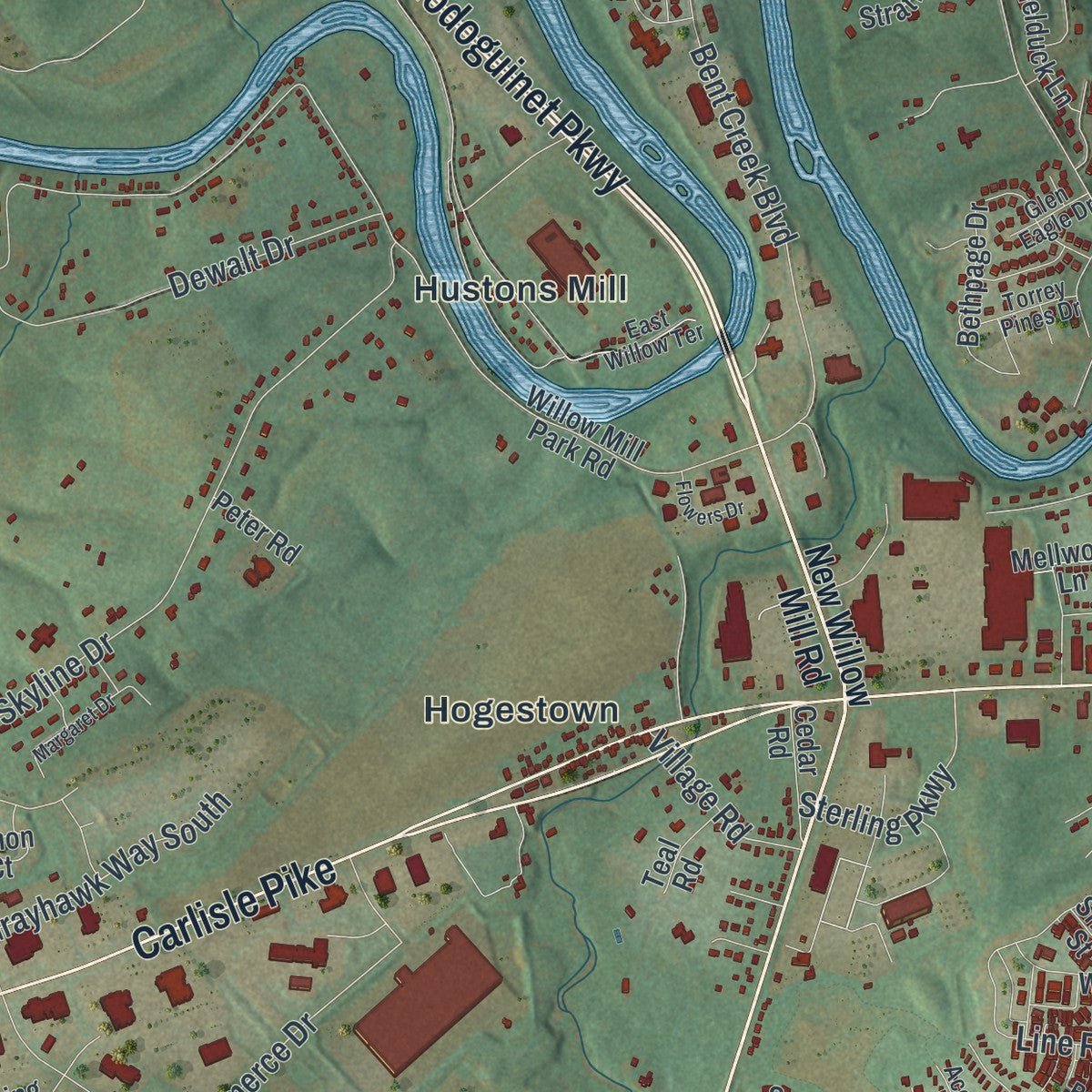 Second close-up of the map of Silver Spring, Pennsylvania print showing more streets and buildings
