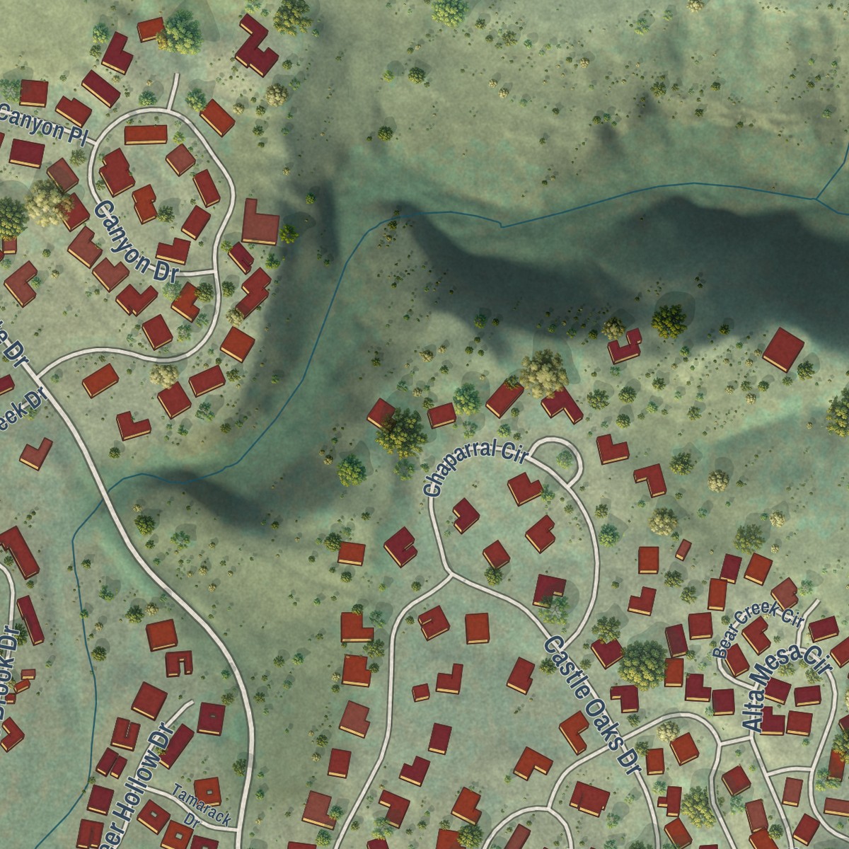 Second close-up of the map of Silverado Resort, California print showing more streets and buildings