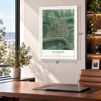 Silverton, Idaho map, 18 x 24 inch print in a white frame in a home office