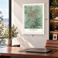 Silverton, Ohio map, 18 x 24 inch print in a white frame in a home office